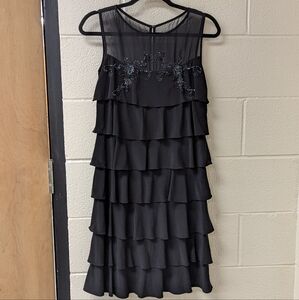 Petra Black Tiered Ruffle Dress, Size 6